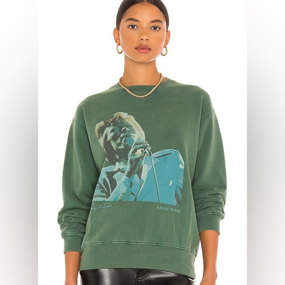 Anine Bing Green Ramona Bowie Sweatshirt XS
